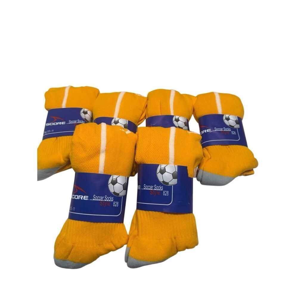 SCORE 6 Pair Men’s Soccer Socks Style 828, Gold/white/grey Regular (8.5-11) New